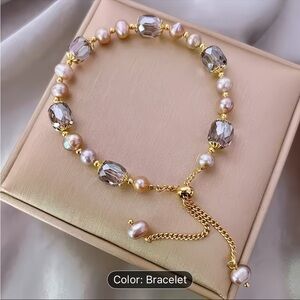 Elegant Rose Pearl and Smokey Quartz Adjustable Bolo Bracelet